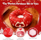 Cat Tunnel Bed Under Christmas Tree, Cat Tunnel Christmas Tree Skirt for Indoor Cats, Donut Tunnel Toys for Multiple & Large Carts, for Kitten, Rabbit, Puppy, Red Snowflake - Image 4