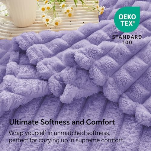 BEDELITE 3D Checked Lavender Fleece Throw Blanket for Couch, 50x60 Inches - Image 6