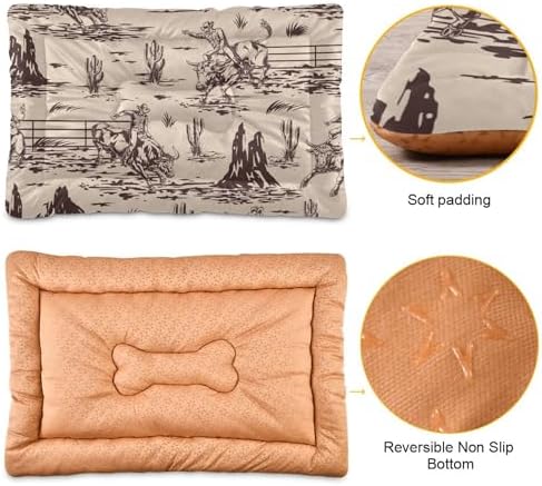 Western American Cowboy Dog Bed Mat Washable Anti Slip Bottom Comfy Kennel Pad Cat Crate Mat Dog Pet Pad 18 x 24 Inches - Image 3