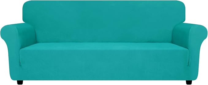 ZNSAYOTX Super Stretch Sofa Cover (72"-92"), New Striped Sofa Covers Fitted Slipcovers with Elastic Bottom, Dog Cat Pets Proof Spandex Washable Fabric Comfortable & Durable (Sofa, Peacock Teal)