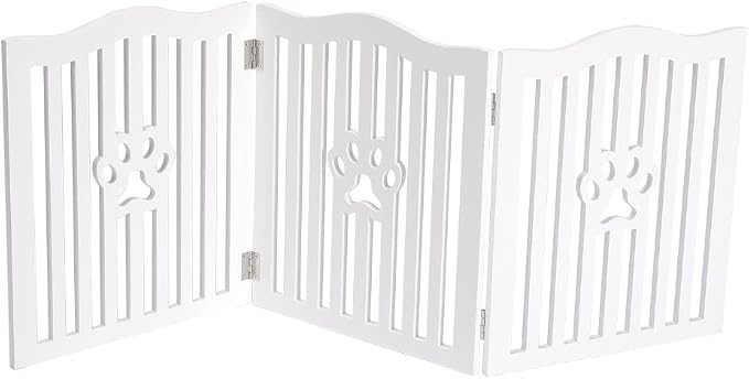 Pet Gate, Wooden Free Standing Dog Gate for Small Dogs and Cats. Great Folding Fence for Doorways, Halls, Stairs. White