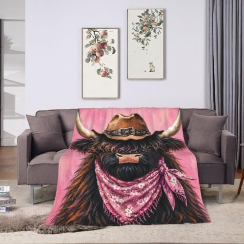 Highland Cow Blanket Cowgirl Western Pink Throw Stuff Gifts 80"x60" - Image 6