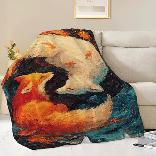 Fox Throw Blanket Orange and White Fox Stuff Gifts for Kids Girls Boys Adults Women Men Soft Cozy Warm Plush Fluffy Fuzzy Fleece Blanket Decor 50''X60'' by Fuzawet