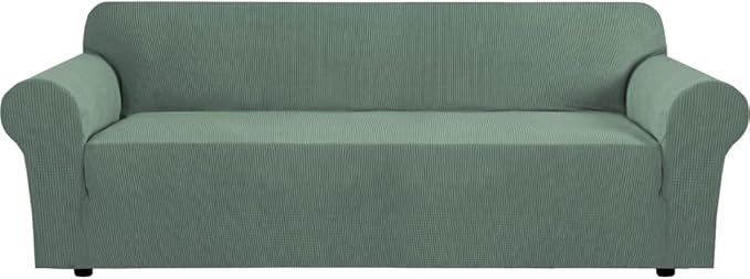H.VERSAILTEX Stretch Sofa Covers 4 Seater Sofa Slipcovers for Living Room Dog Cover for Couch Feature Thick Checked Jacquard Fabric with Elastic Bottom, Sofa X-Large - Loden Frost