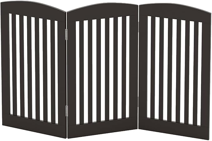 PAWLAND Wooden Freestanding Foldable Pet Gate for Dogs, 24 inch 3 Panels Step Over Fence, Dog Gate for The House, Doorway, Stairs, Extra Wide (Espresso, 24" Height-3 Panels)