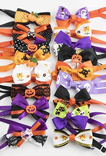 PET SHOW Pack of 50 Halloween Small Dogs Bow Ties Collar Puppy Cats Hallowmas Bowties Adjustable Neckties Pet Grooming Accessories Assorted Randomly by PETSHOW