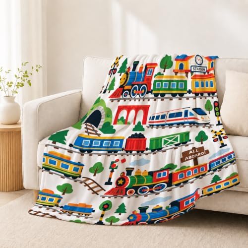 Train Throw Blanket Cartoon Locomotive Railway Print Gifts 60''x80'' - Image 3