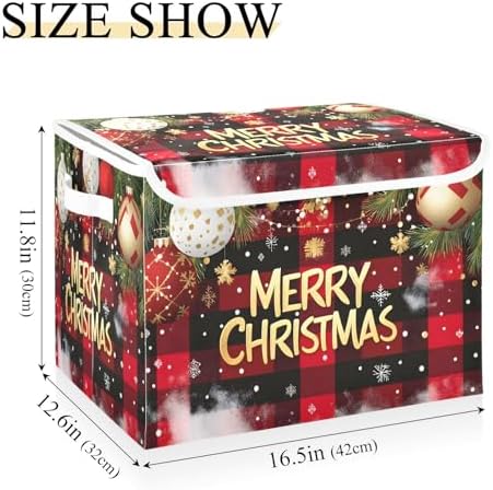 Bolaz Storage Bins with Lids and Handles,Christmas Red Plaid Storage Box Storage Basket with Cover Collapsible Organizer Containers for Home Closet, Shelves - Image 3