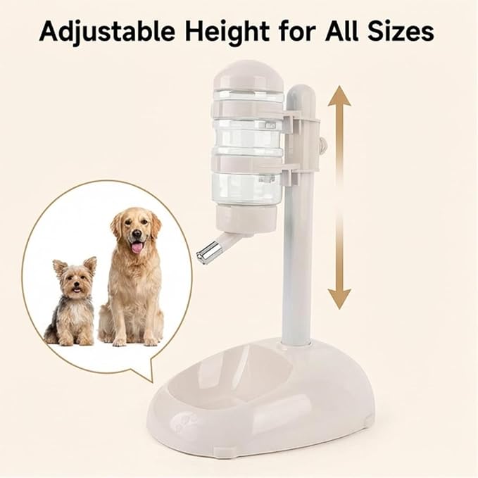 Pet Standing Water Dispenser Feeder, 500ml Dog Water Feeder Bottle Adjustable Raised Pet Food Bowl for Dogs Detachable Bottles Easy Cleaning (Beige)