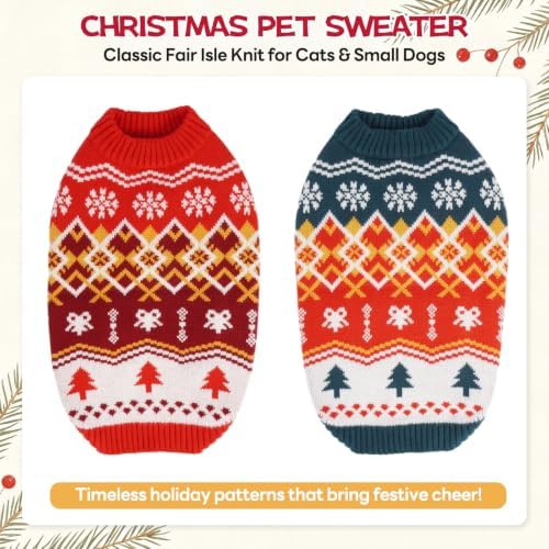 DENTRUN Winter Cat Knit Sweater, Red-Green Warm Clothes for Kitten Outfit - Image 2