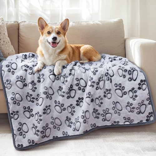 Luciphia Fluffy Paw Print Dog Blanket Large/Medium/Small, Soft Fleece Throw by luciphia