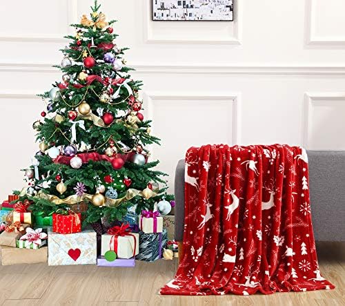 Elegant Comfort Luxury Velvet Super Soft Christmas Prints Fleece Blanket-Holiday Theme Home Décor Fuzzy Warm and Cozy Throws for Winter Bedding, Couch and Gift, 50 x 60 inch, Burgundy Reindeer - Image 2
