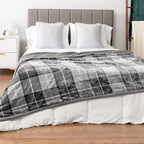 PAVILIA Twin Plaid Sherpa Throw Blanket for Couch Sofa Bed Light Grey 60x80 - Image 2