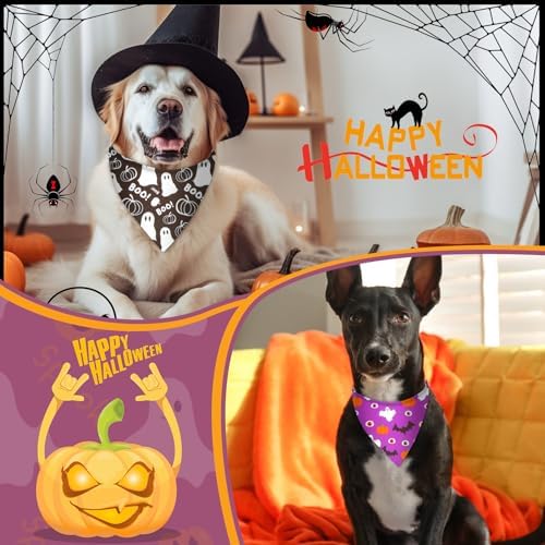 Preboun 50 Pcs Halloween Dog Bandanas Bulk, Pumpkin Ghost Bat Spider Web - Image 4