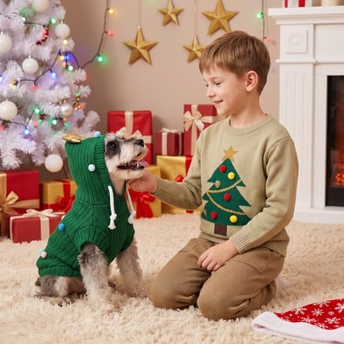 Huhumy 2 Pcs Dog Christmas Sweater with Hat, Knitted Pet Clothes, M - Image 3