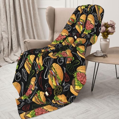 Hamburger Throw Blanket Lightweight Warm Flannel Fleece Blankets Cozy Soft Blanket Gifts for Women Men Girls Boys 80"x60" - Image 7