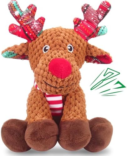 Christmas Dog Toys, Squeaky Dog Toys with Crinkle Paper, Interactive Plush Puppy Chew Toys, Cute Reindeer Dog Funny Toys, Dog Gifts for Small, Medium, Large Breed by Unknown