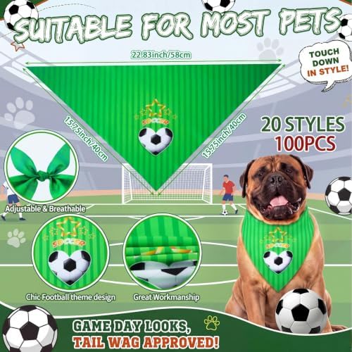 100 Pcs Soccer Themed Dog Bandanas Bulk for Pet Costume Accessories - Image 4