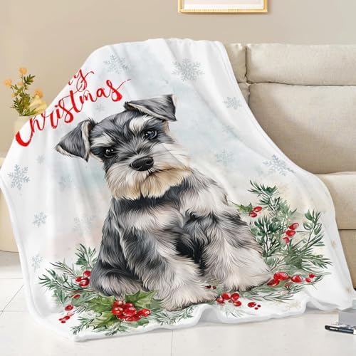 Christmas Schnauzer Blanket for Girls Women Boys Men Adults Kids Soft Cozy Fleece Dog Pet Print Throw Blankets Dog Lovers Gifts Warm Flannel Plush Lightweight Decor for Couch Bed Sofa 80"X60" - Image 2