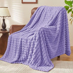 BEDELITE 3D Checked Lavender Fleece Throw Blanket for Couch, 50x60 Inches - Image 3