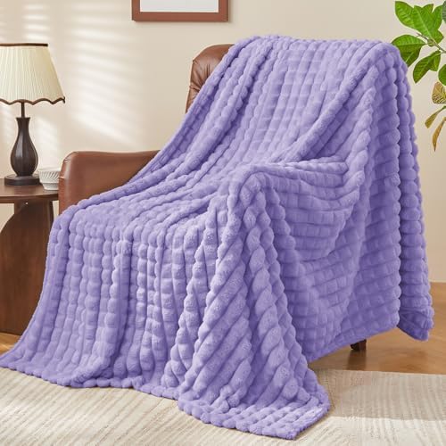 BEDELITE 3D Checked Lavender Fleece Twin Throw Blanket for Bed, 60x80 Inch - Image 3