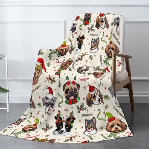 Cute Christmas Dog Head Fuzzy Throw Blanket for Women Men Girls Boys Soft Cozy Fleece Blanket for Bedroom Living Rooms Sofa Couch 60"x50" by XYSKINO