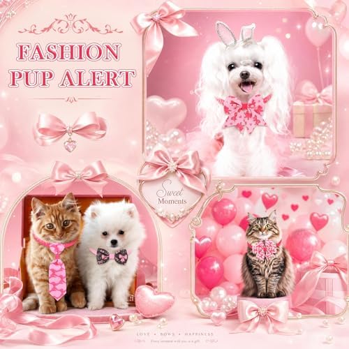 Talltalk 120 Pcs Pink Bow Dog Bow Tie Basic Collar Set - Image 3