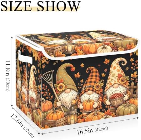 Bolaz Gnome Pumpkin in Autumn Storage Bins with Lids and Handles, Storage Box Basket with Cover Collapsible Organizer Containers for Home Closet, Shelves - Image 3