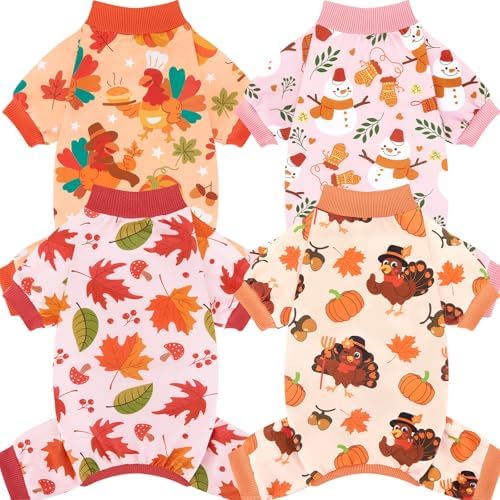 XPUDAC 4 Pack Thanksgiving Dog Pajamas Onesies for Medium Large Dogs, 3XL by XPUDAC