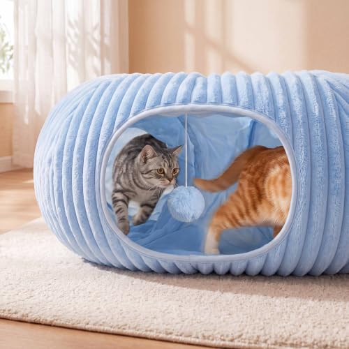 Cat Tunnel Bed with 40 Pcs Interactive Cat Toys, Blue - Image 2