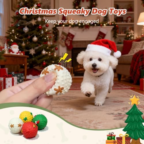 Christmas Dog Balls, 4 Pack Latex Squeaky Dog Ball Toys, 2“ Colorful Xmas Interactive Toys for Puppy & Small Dogs, Soft Dog Chew Toys for Christmas Holiday Dog Gift - Image 3