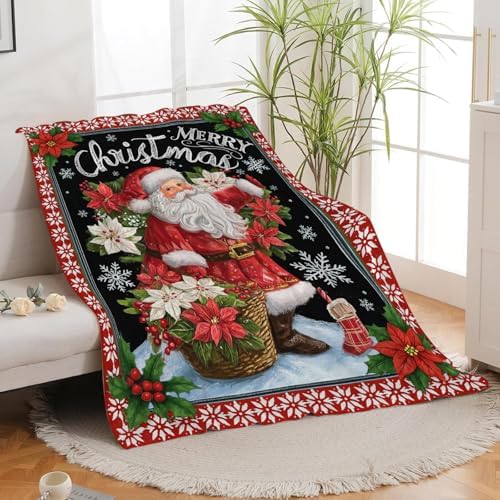 Santa Claus Blanket for Girls Women Boys Men Adults Kids Soft Cozy Fleece Merry Christmas Throw Blankets Gifts Warm Flannel Plush Lightweight Decor for Couch Bed Sofa 80"X60" - Image 4