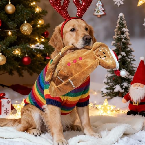 No Stuffing Squeaky Christmas Dog Toys with Crinkle Paper, 21”Cute Christmas Gingerbread Man Gift Dog Plush Toys Chew Toys,Durable Interactive Dog Toys for Large Medium Small Breed, - Image 6
