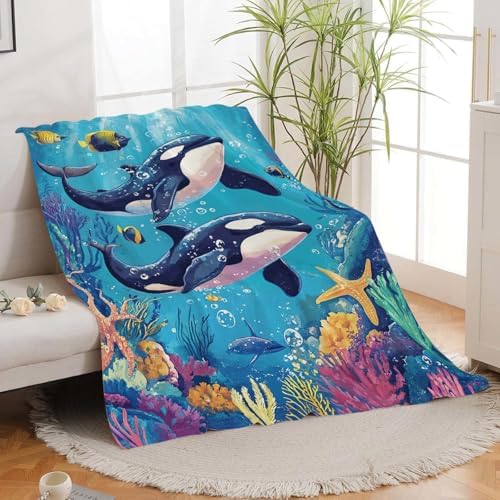 Whale Throw Blanket Ocean Whale Stuff Gifts for Kids Girls Boys Adults Women Man Soft Cozy Warm Plush Fluffy Fuzzy Fleece Blanket Decor 50''X60'' - Image 4