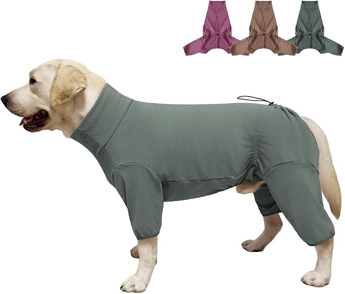 Dog Pyjamas PJS Sweater Clothes and Home Clothing Suitable for Small to Medium Breeds of Dogs, Dog Neutering Suits, Extra-Large Stretch Fabric, Four-Legged Clothes(Thickened Green, L)