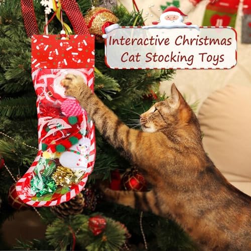 Christmas Stocking Cat Toys - 12Pcs Interactive Set for Cats with Squeaky Toys, Balls, Cat Teasers - Image 3