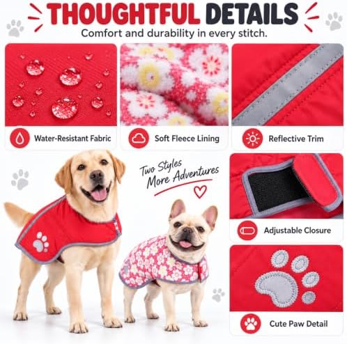 Reversible Dog Coat for Large Dogs, 2-in-1 Winter Jacket, Red, 2XL - Image 5