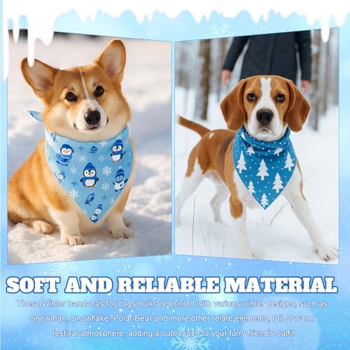 Preboun 50 Pcs Winter Dog Bandanas Bulk, Blue and White Snowman Snowflakes - Image 6