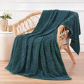 Puncuntex Fleece Throw Blanket Dusty Blue 60"×80" with Square Grid Design by Puncuntex