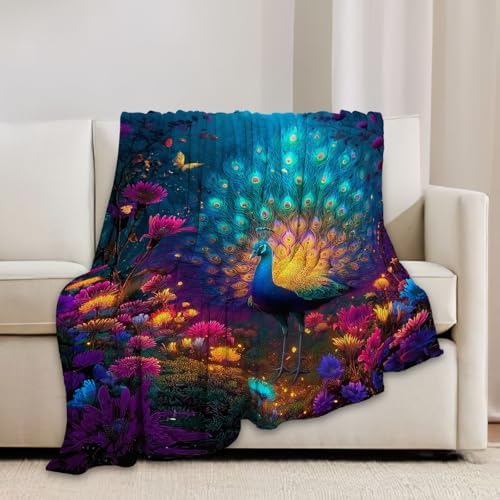 Fantasy Peacock Blanket Animal Throw Blankets Gifts for Girls Boys Kids Peacock Lover Soft Cozy Fleece Plush for Couch Sofa Bed 60"x50" - Image 2