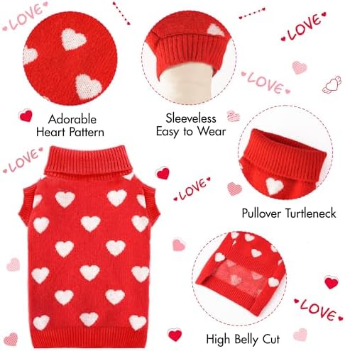 Valentines Dog Sweater Heart Dog Valentines Outfit Soft Warm Knitted Pet Clothes Cold Weather Puppy Clothes for Small Medium Dogs Cats - Image 4