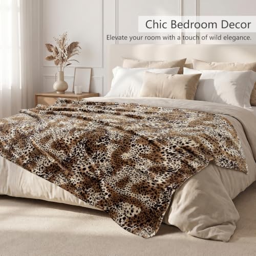 Vessia Leopard Printed Throw Blanket for Couch, Bed, Sofa, Soft Cozy Brown and Cream Cheetah Blanket for All Season, Comfy Flannel Fleece Animal Home Decor for Kids Women Adults - Image 3