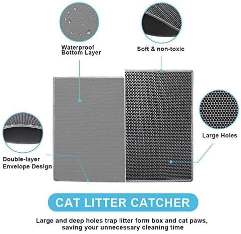 Bulkniu Cat Litter Mat, 15"x24", Waterproof, Durable & Easy to Clean, Grey | Urine-Proof, Non-Slip, Premium Durable EVA, Soft on Paws, Double-Layer Honeycomb Traps Litter, Odor-Free & Safe