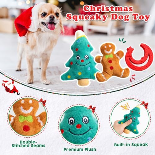 Christmas Dog Toys 9 Pack, Luxury Santa Puppy Chew Toy, Cotton Squeaky Plush Toys for Small Dogs, Durable Interactive Rope Treat Dog Ball and Bones, Rubber Teething Toys for Dogs Gifts - Image 4