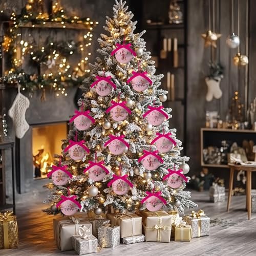 Pink Christmas Decor - Pink Christmas Tree Decorations Snowman Santa Candy Hanging Ornaments Balls, Cute Decorations Ball 2.36 Inch for Xmas Tree Party Home Holiday，Xmas Gifts Set of 16Pcs - Image 5
