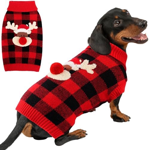 Dog Christmas Sweater Cute Dog Christmas Outfit with 3D Reindeer Pattern Soft Warm Turtleneck Knitted Pet Clothes Cold Weather Puppy Clothes for Small Medium Large Dogs Cats by BAOBICUTE