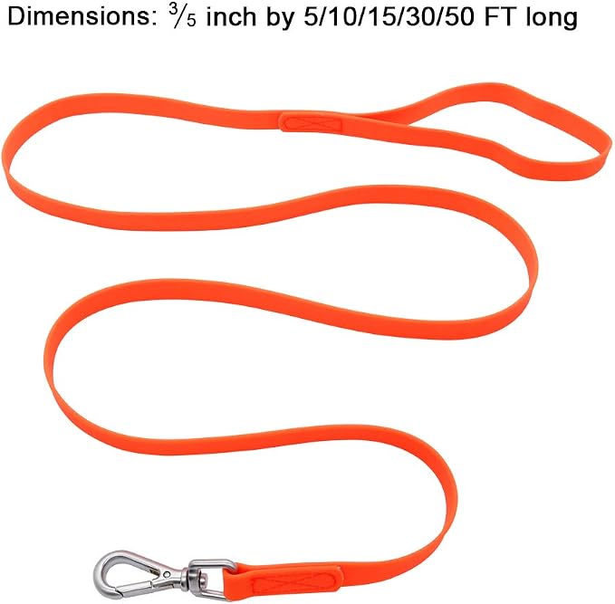 Waterproof Dog Training Leash 50FT 30FT 15FT 10FT 5FT Heavy Duty Recall Long Lead for Large Medium Small Dogs (10FT, Orange)