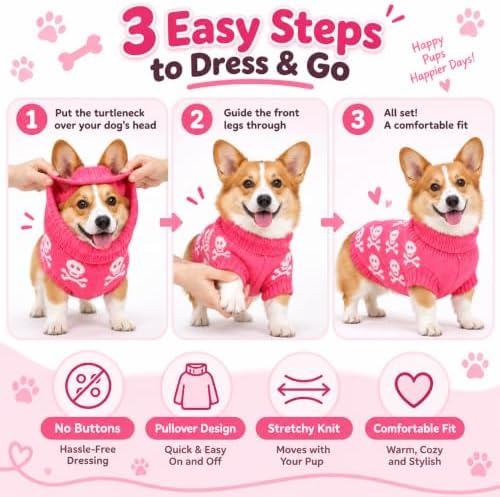 Dog Sweater for Medium Dogs Girl Boy Winter, Dog Clothes, Pink, XL - Image 7