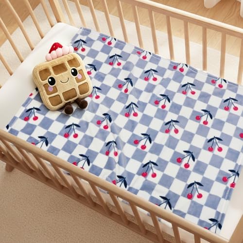 Cherry Toddler Blanket 30x40 Inches Blue Checkered Blankets - Image 2