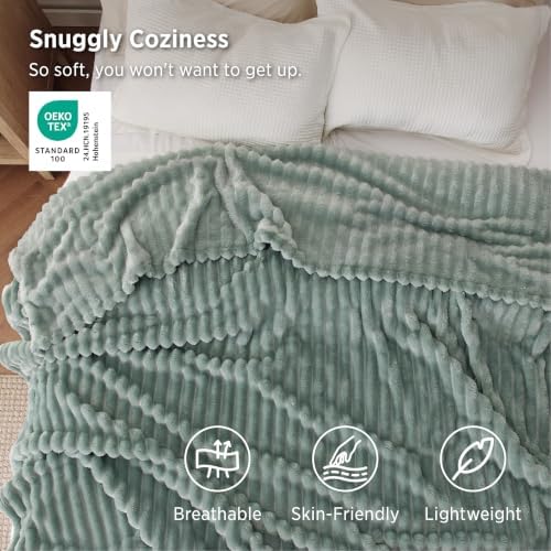 Bedsure Soft Queen Size Blanket for Bed Sage Green "90"x90" - Image 3